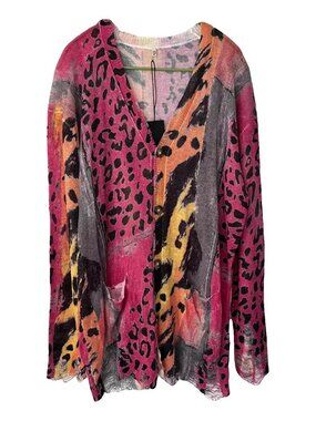 R13 NWOT Printed Boyfriend Cardigan pink orange multicolor M